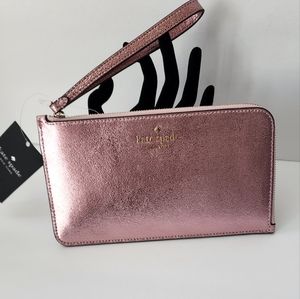 Kate Spade Metallic LEATHER Lucy Wristlet in Sold Out Mitten Pink NWT!